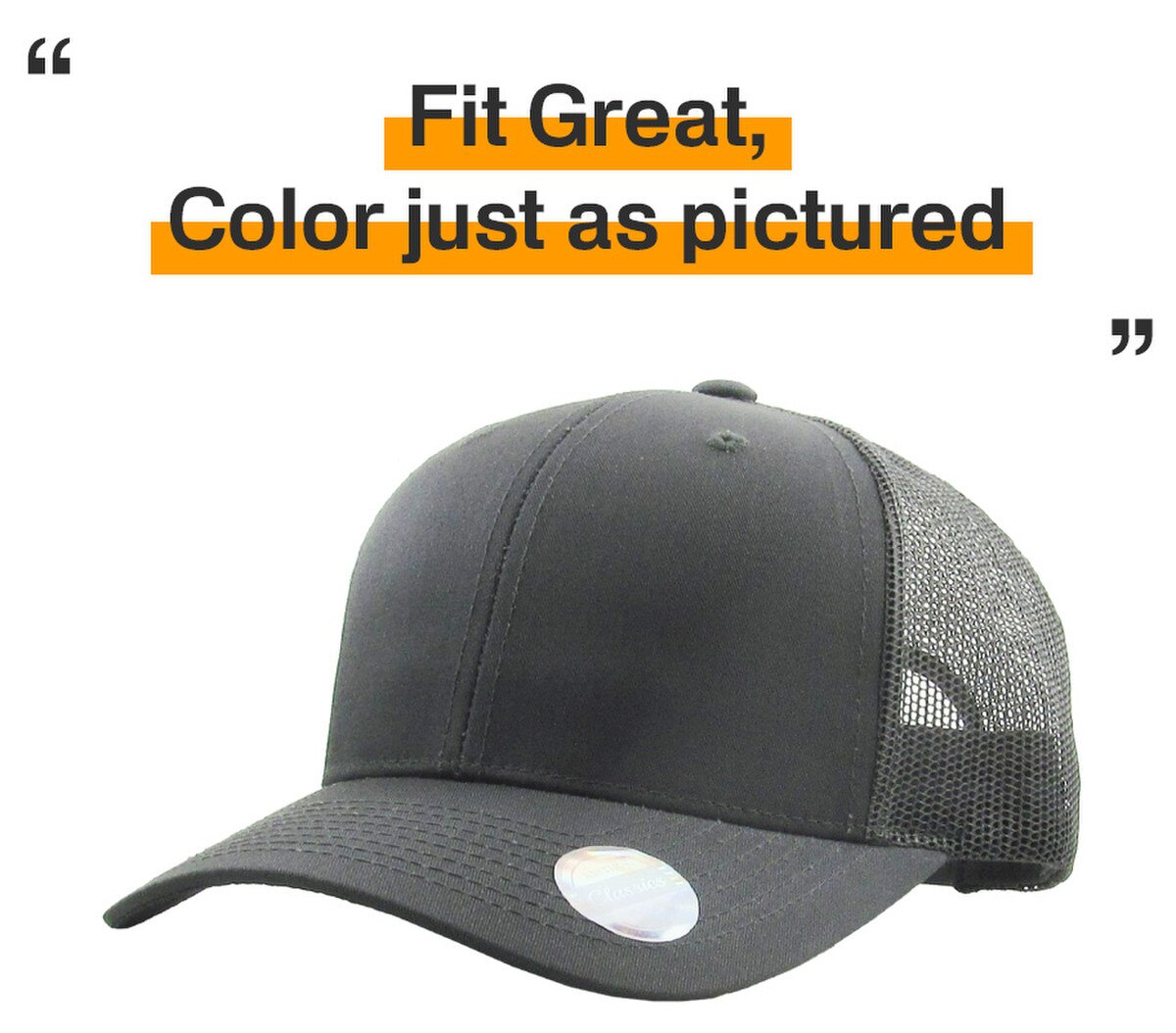 Dark Gray Classic 6 Panel Trucker Mesh Snapback Side View Fit Great